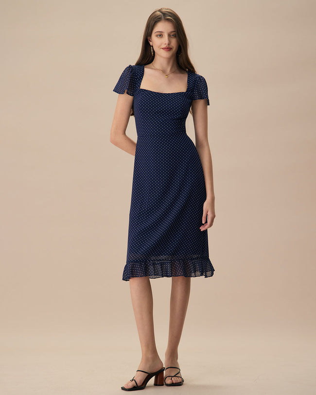 Navy polka dress best sale