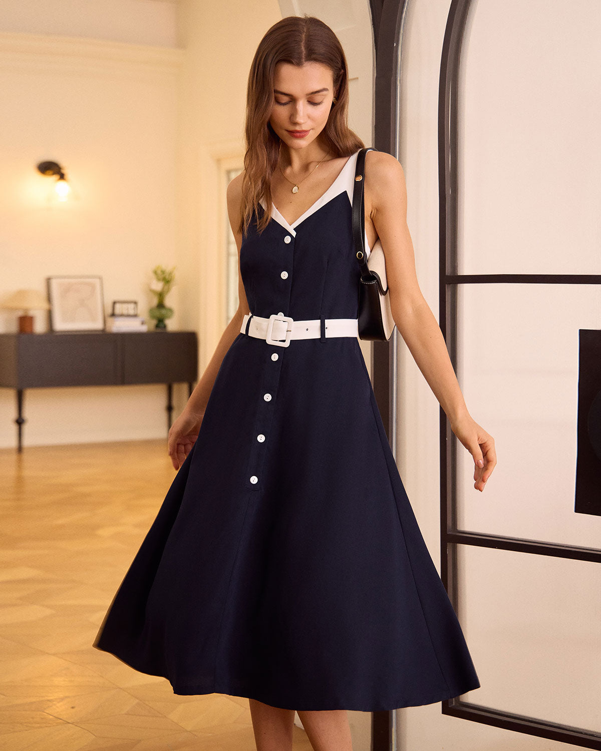 Beige colour block pleated midi dress sale