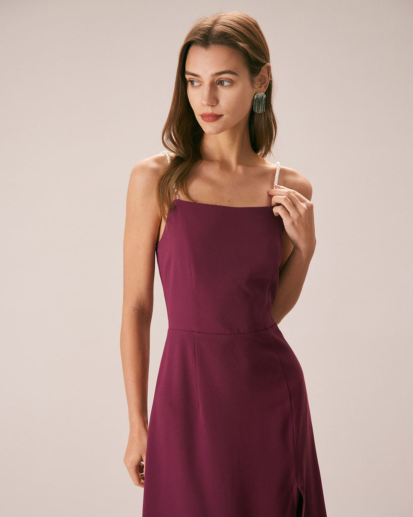 The Purple Pearl Strap A-Line Slit Maxi Dress