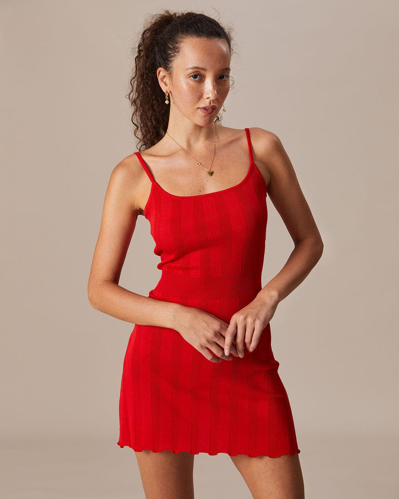 The Red Pointelle Bodycon Knit Mini Dress & Reviews Red Dresses