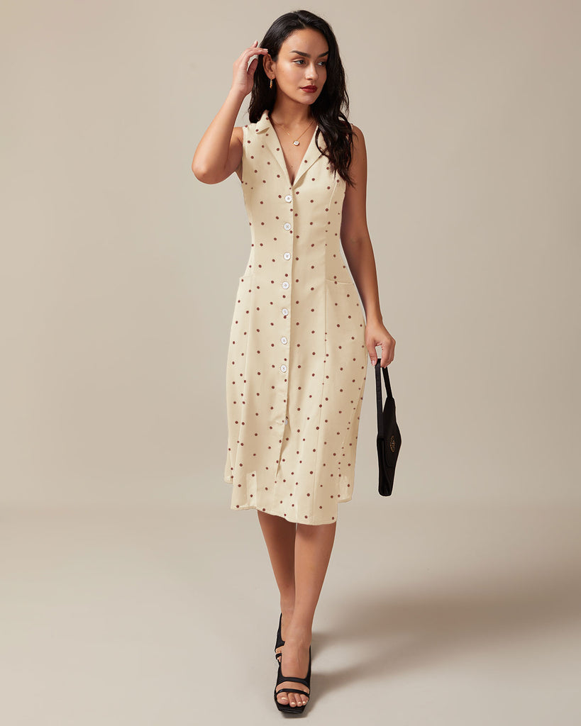 Off-white V Neck Polka Dot Tie Back Midi Dress