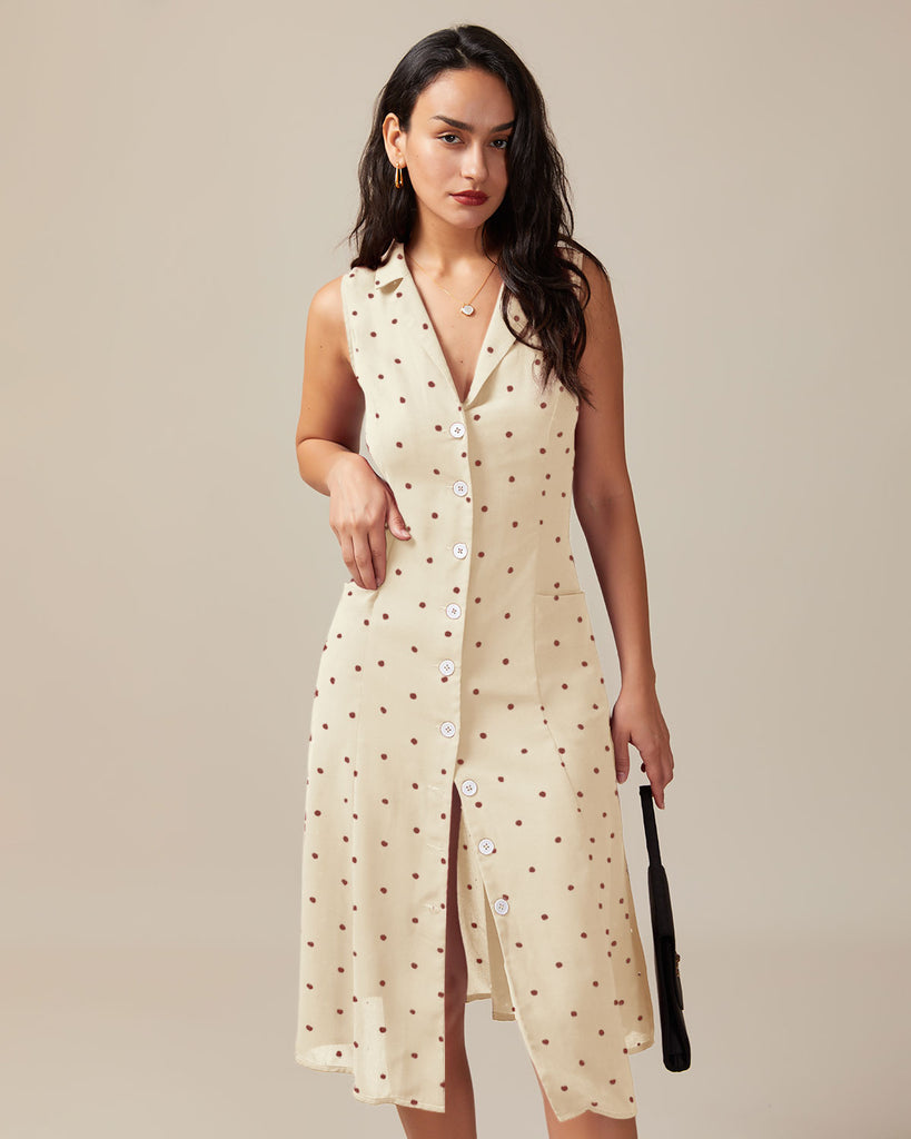 Off-white V Neck Polka Dot Tie Back Midi Dress