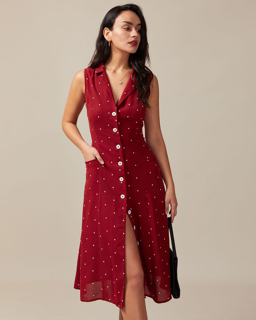 The Red Polka Dot Tie Back Midi Dress Navy Dresses - RIHOAS