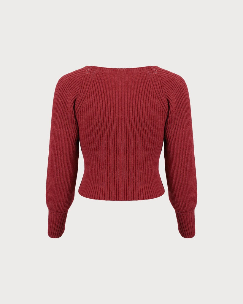 The Red Scoop Neck Lantern Sleeve Sweater