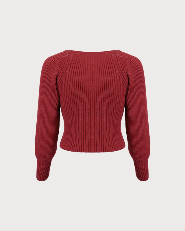 The Red Scoop Neck Lantern Sleeve Sweater