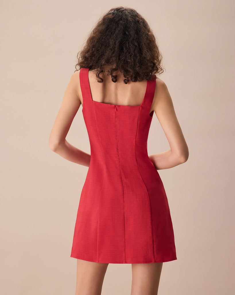 The Red Square Neck Scalloped Dress Dresses - RIHOAS