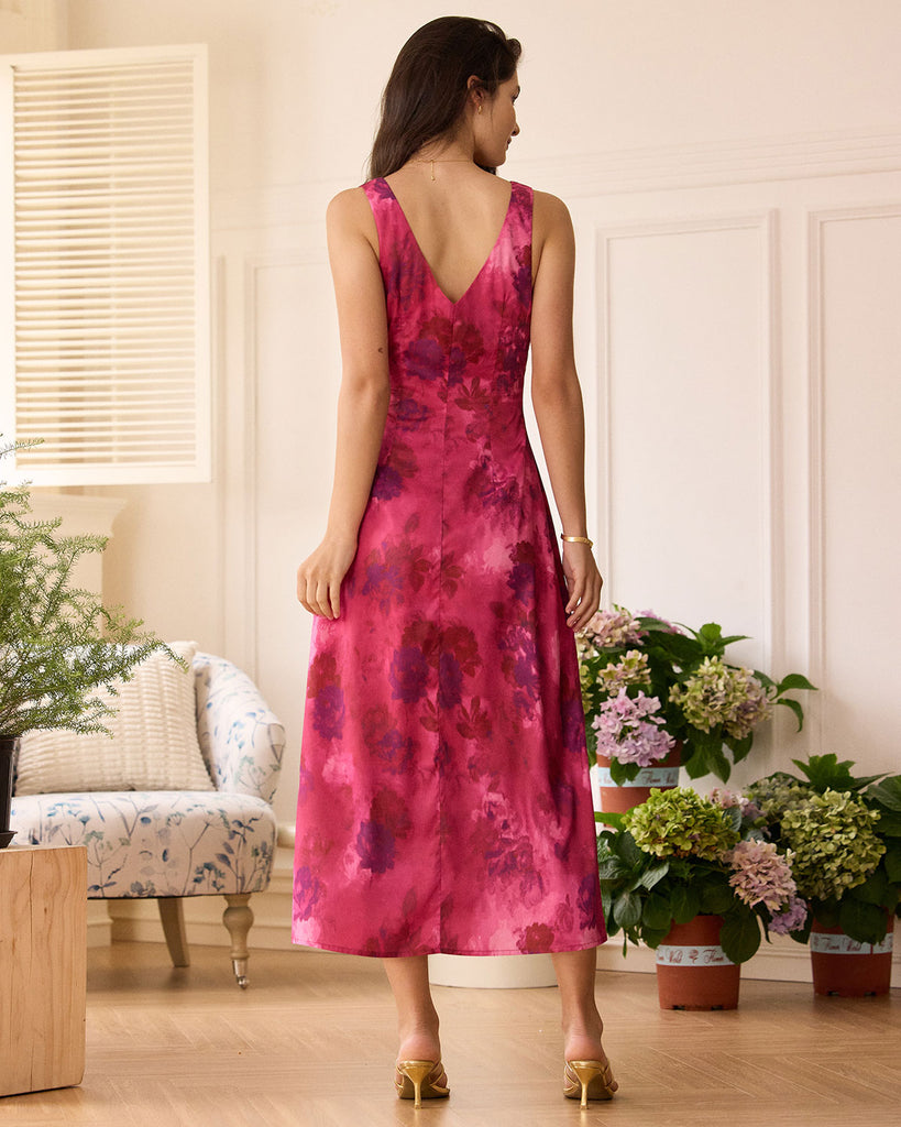 The Rose Red V Neck Floral Maxi Dress Dresses - RIHOAS