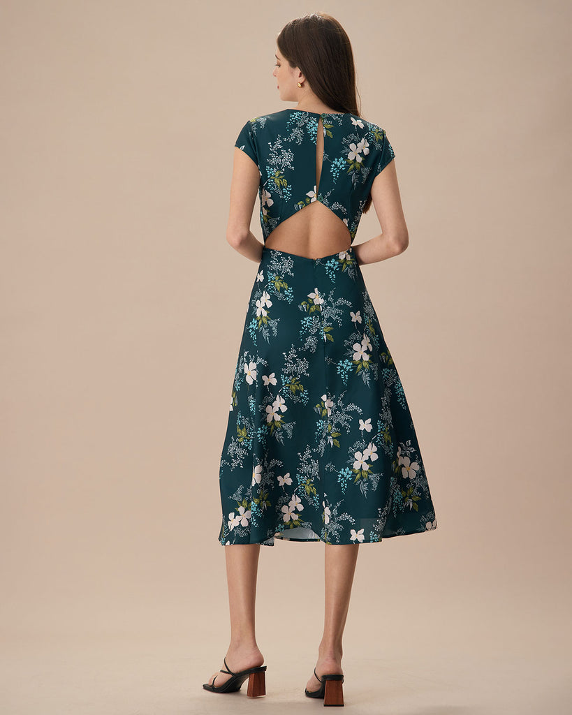 The Round Neck Floral Midi Dress Dresses - RIHOAS