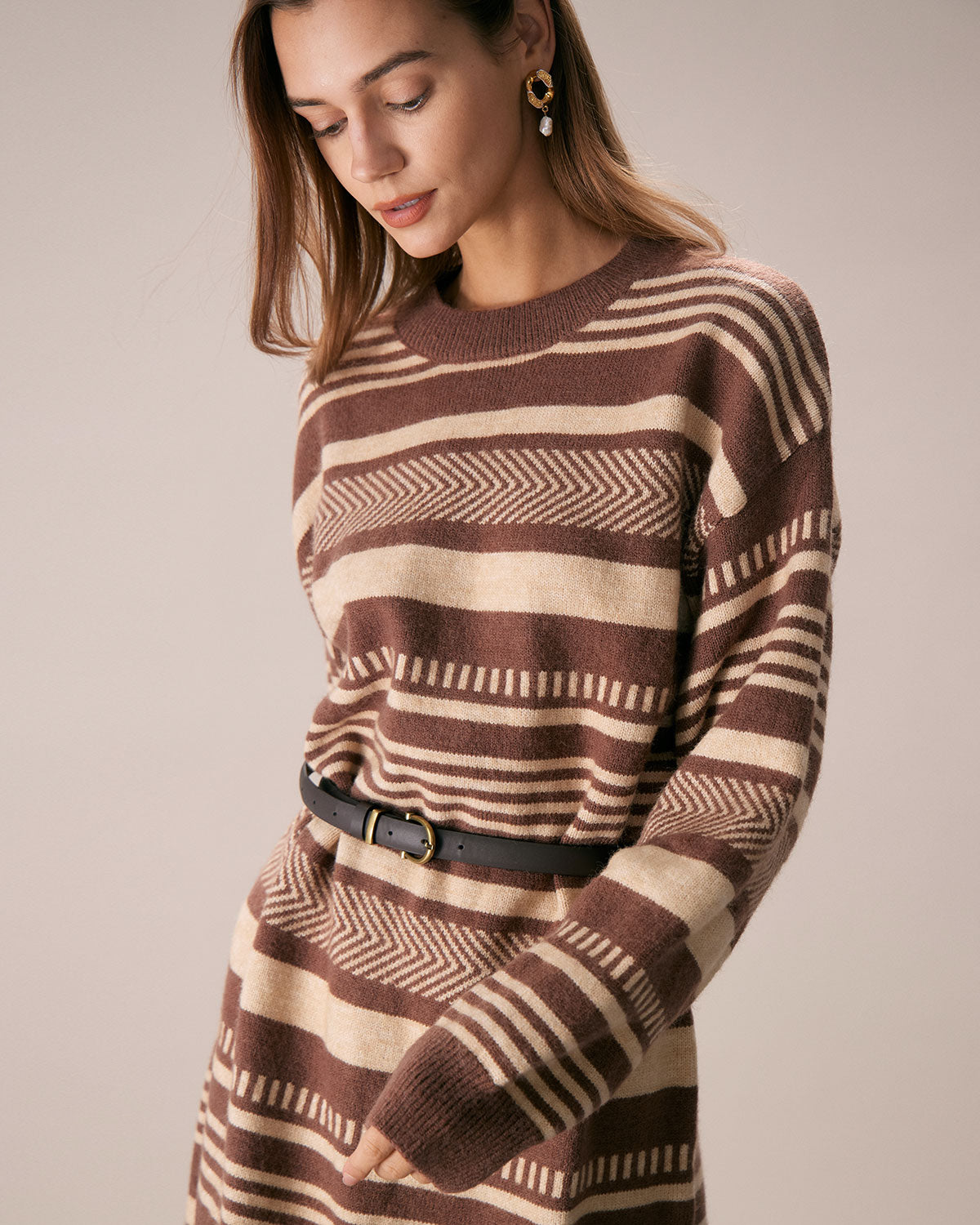 The Multi Colorblock Striped Sweater Midi Dress