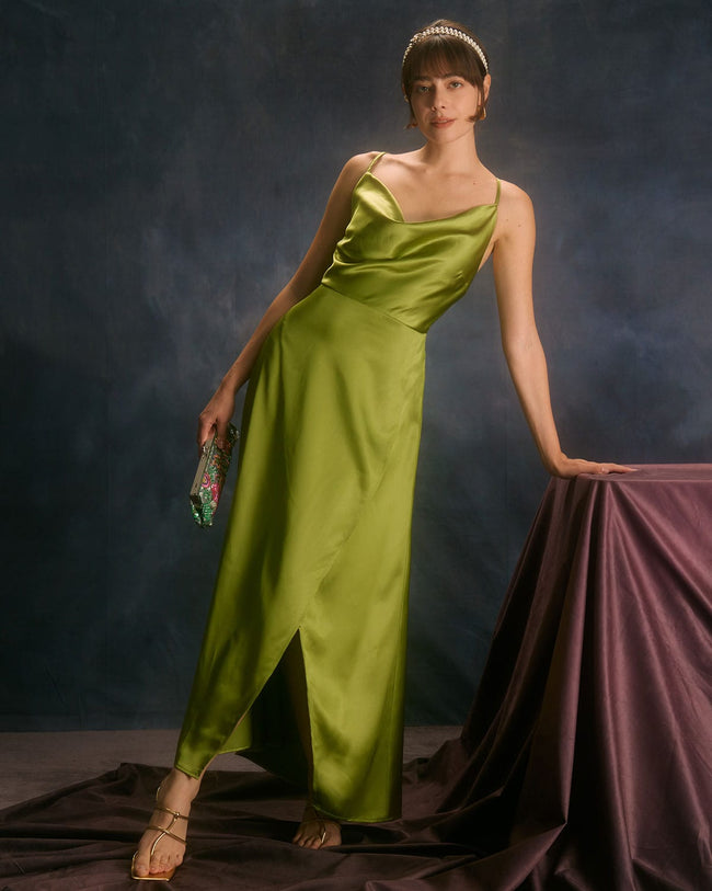 The Green Cowl Neck Jacquard Satin Maxi Dress & Reviews - Green