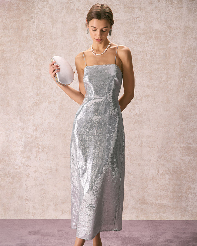 The Silver Sequin Sleeveless Strap Maxi Dress & Reviews - Silver - Dresses  | RIHOAS