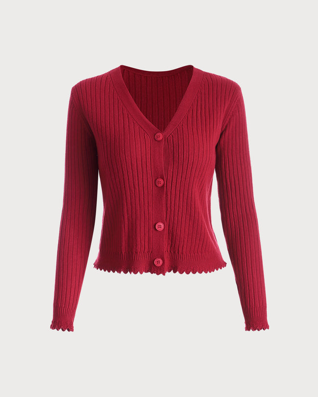 The Solid V Neck Ribbed Cardigan