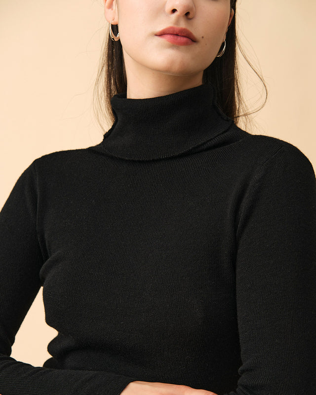 The Solid High Neck Knit Top Tops - RIHOAS