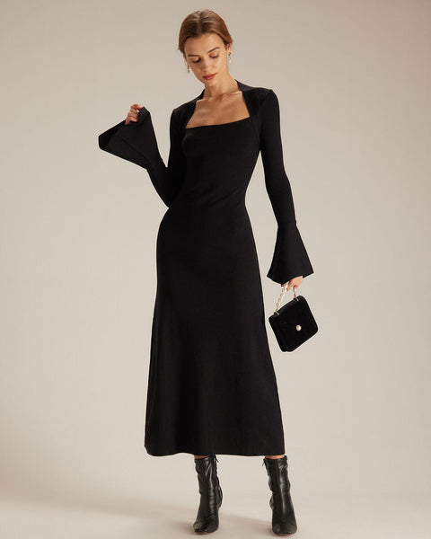 Black mid length dress with sleeves best sale