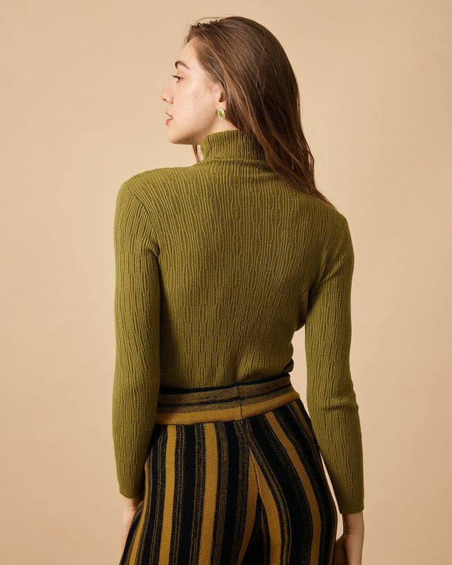 The Solid Textured Turtleneck Knitted Top