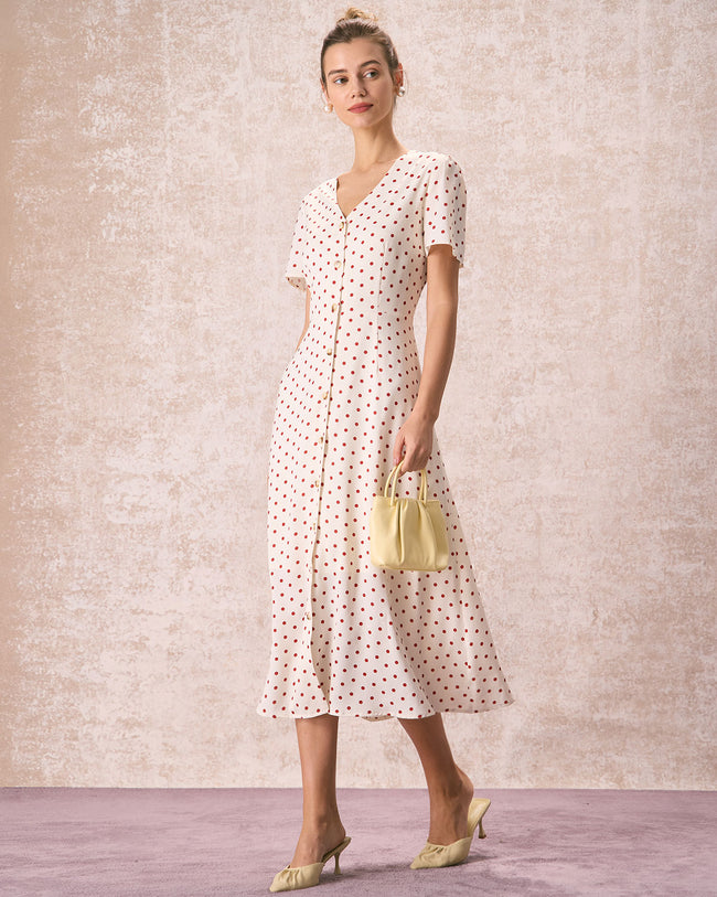 Polka dot fashion midi tea dress