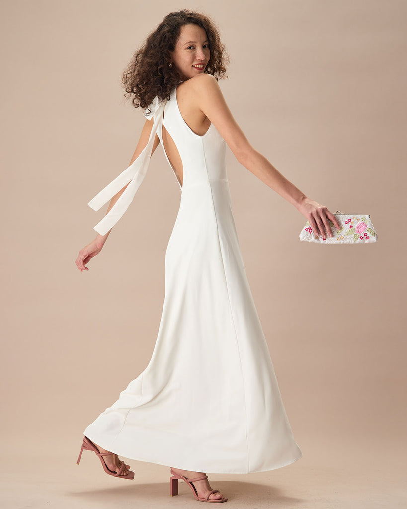 The White Bowknot Back Maxi Dress Dresses - RIHOAS