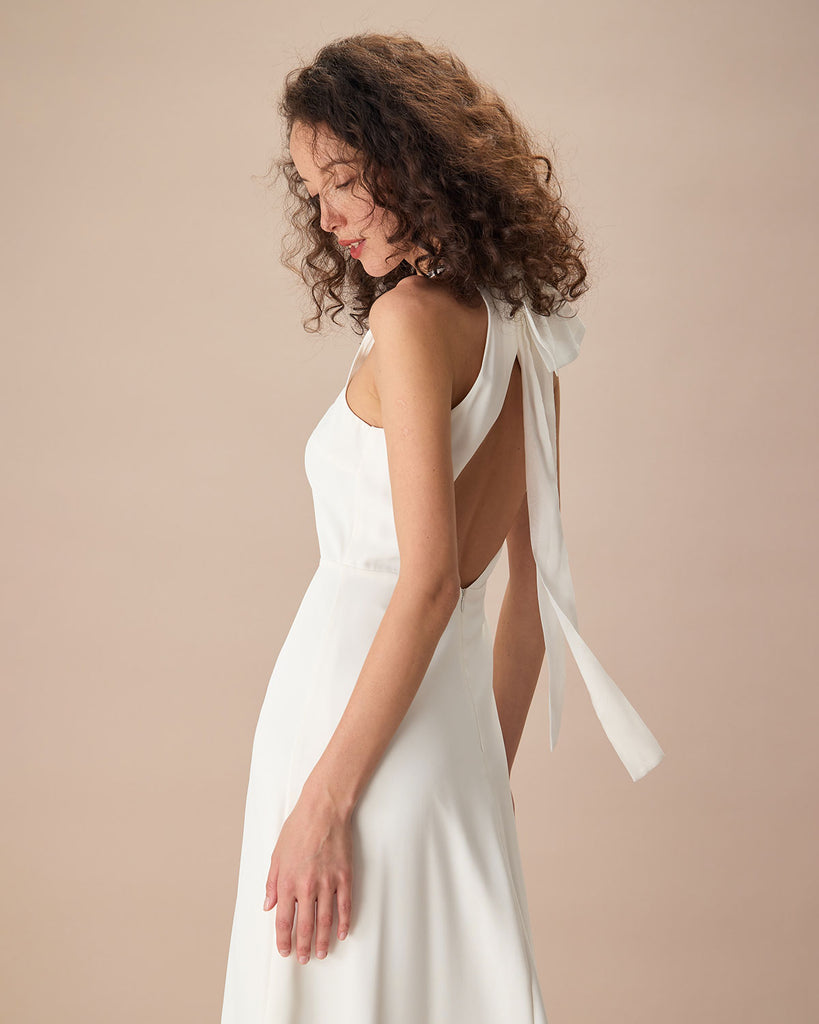 The White Bowknot Back Maxi Dress Dresses - RIHOAS