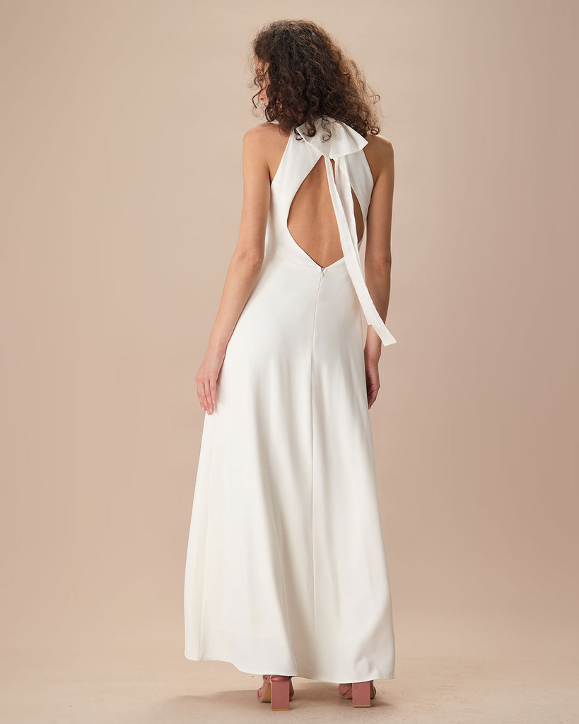 The White Bowknot Back Maxi Dress Dresses - RIHOAS