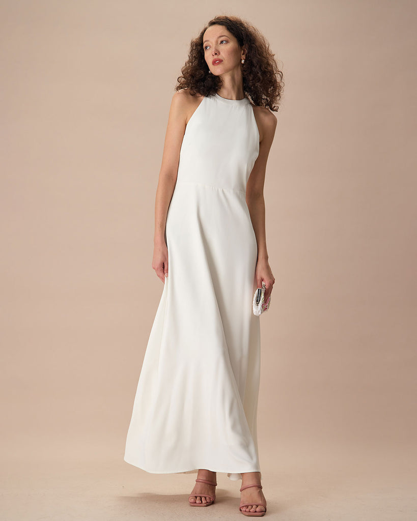 The White Bowknot Back Maxi Dress White Dresses - RIHOAS