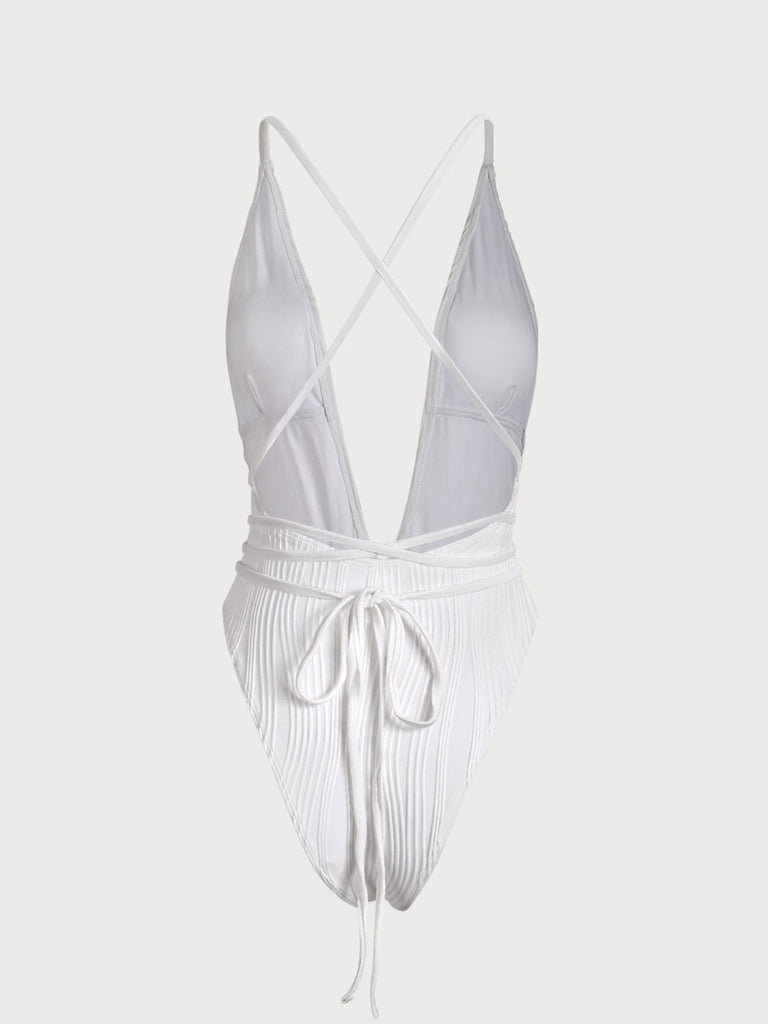 White Criss-Cross One-Piece Swimsuit