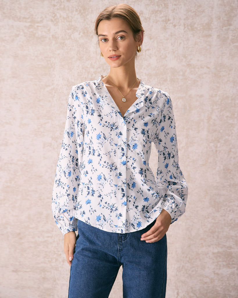 Astylish Floral Blouses for Women V Neck Spring Shirts Boho Print Summer  Tops Elastic Cuffs Long Sleeve Spring Shirt Size M