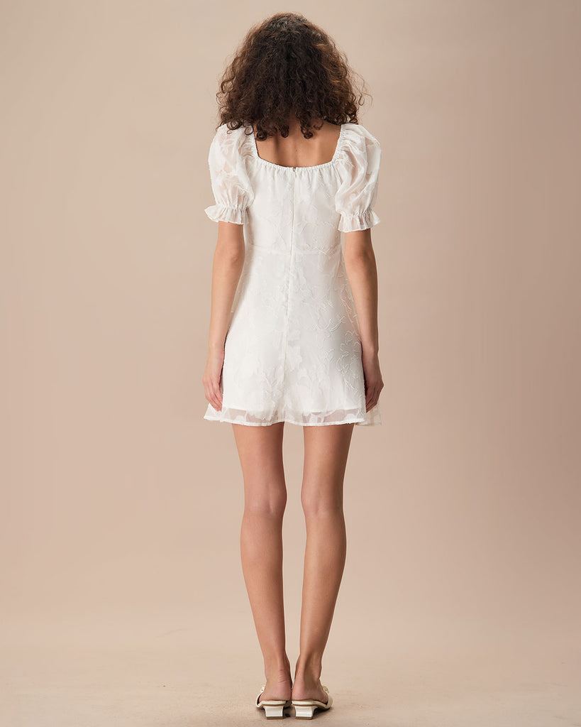 The White Square Neck Ruched Mini Dress Dresses - RIHOAS