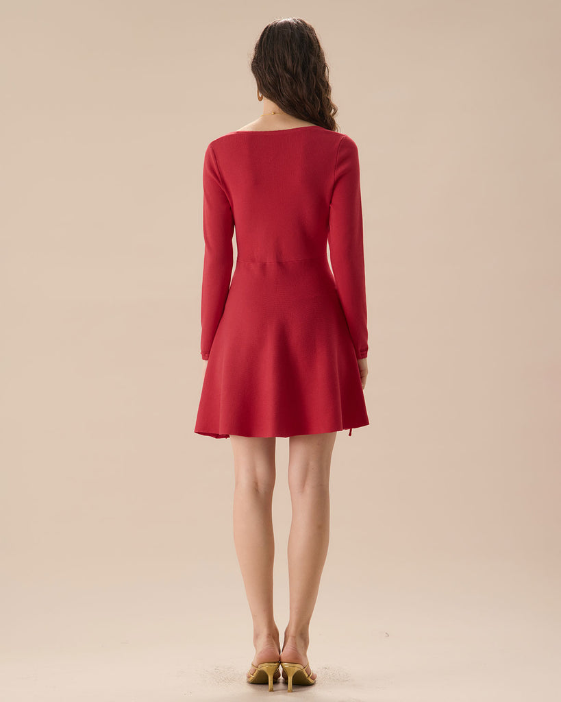 The Red Square Neck Sweater Mini Dress