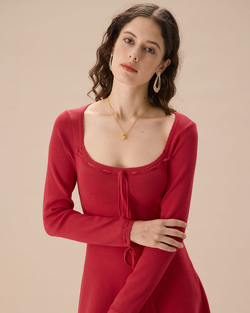 The Red Square Neck Sweater Mini Dress