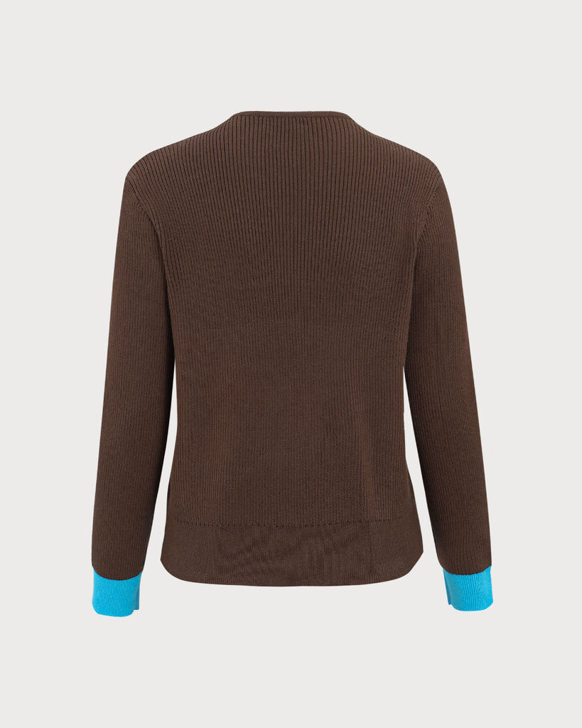 Brown Contrasting Single-Breasted Cardigan