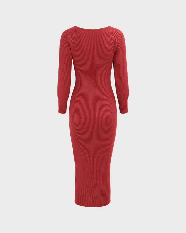 Women s Red Ribbed Knit Bodycon Sweater Dress Reviews Red Dresses RIHOAS