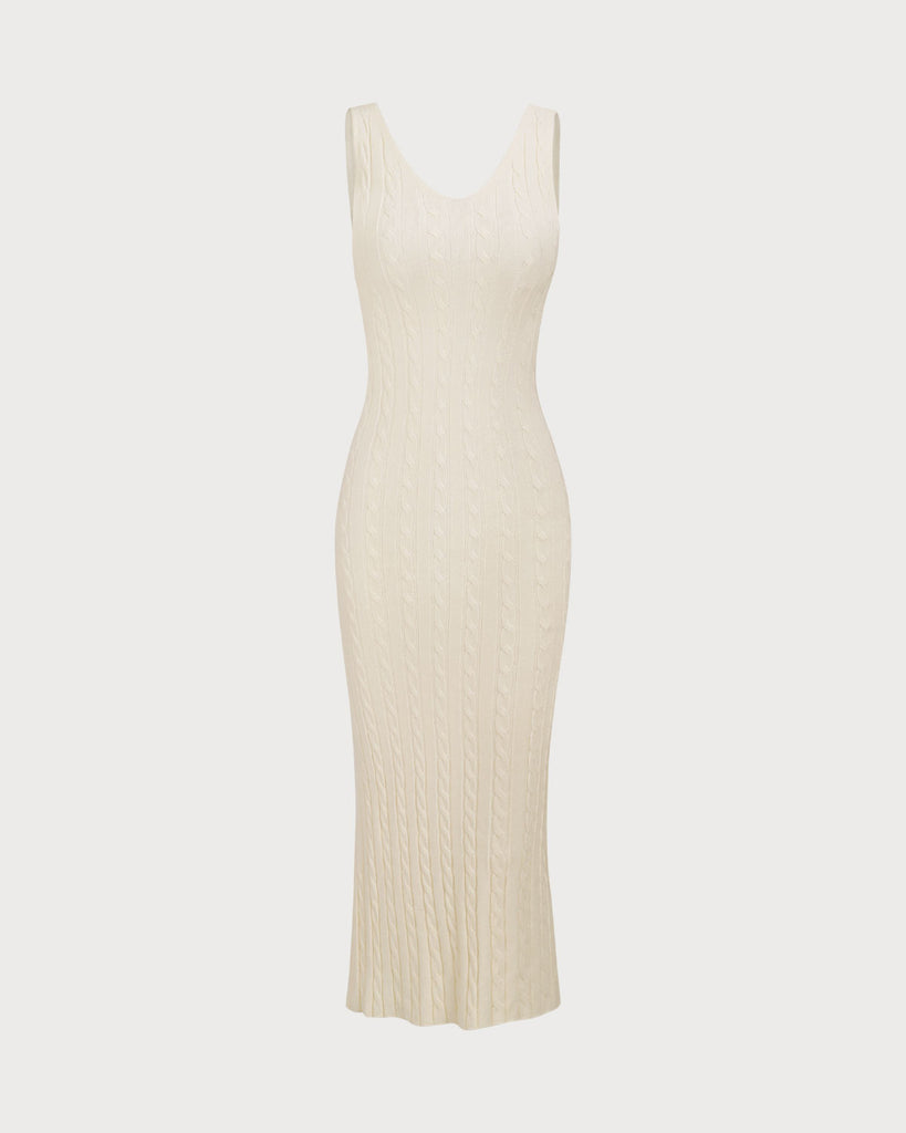 Women's Beige Ribbed Knit Bodycon Sweater Dress