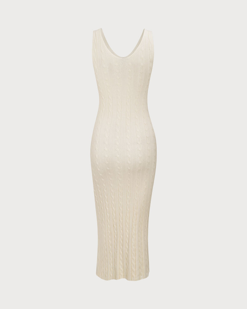 Women's Beige Ribbed Knit Bodycon Sweater Dress