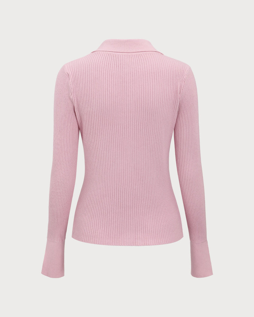 Pink Ribbed Button Slim Cardigan