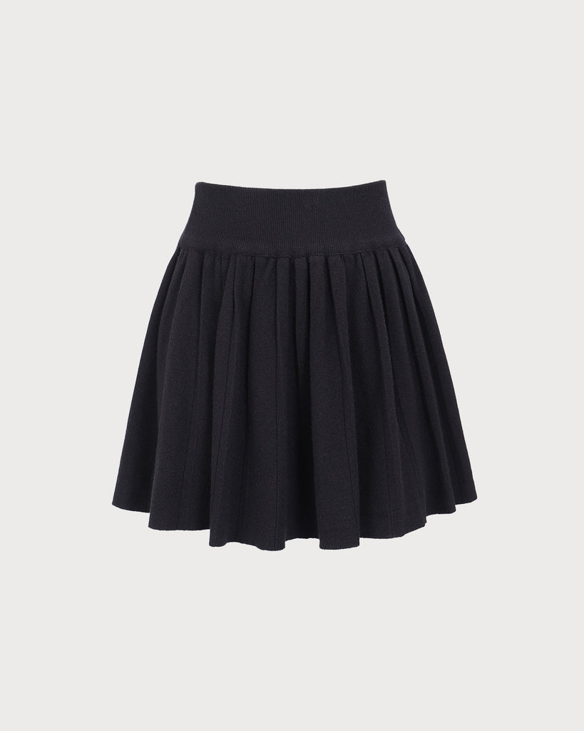 Women's Black Knit Pleated A-line Mini Skirt