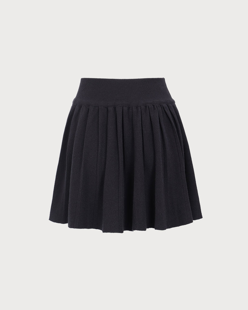 Women's Black Knit Pleated A-line Mini Skirt