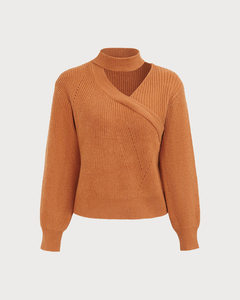 Women's Caramel Mock Neck Ribbed Sweater