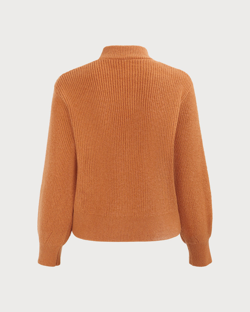 Women's Caramel Mock Neck Ribbed Sweater