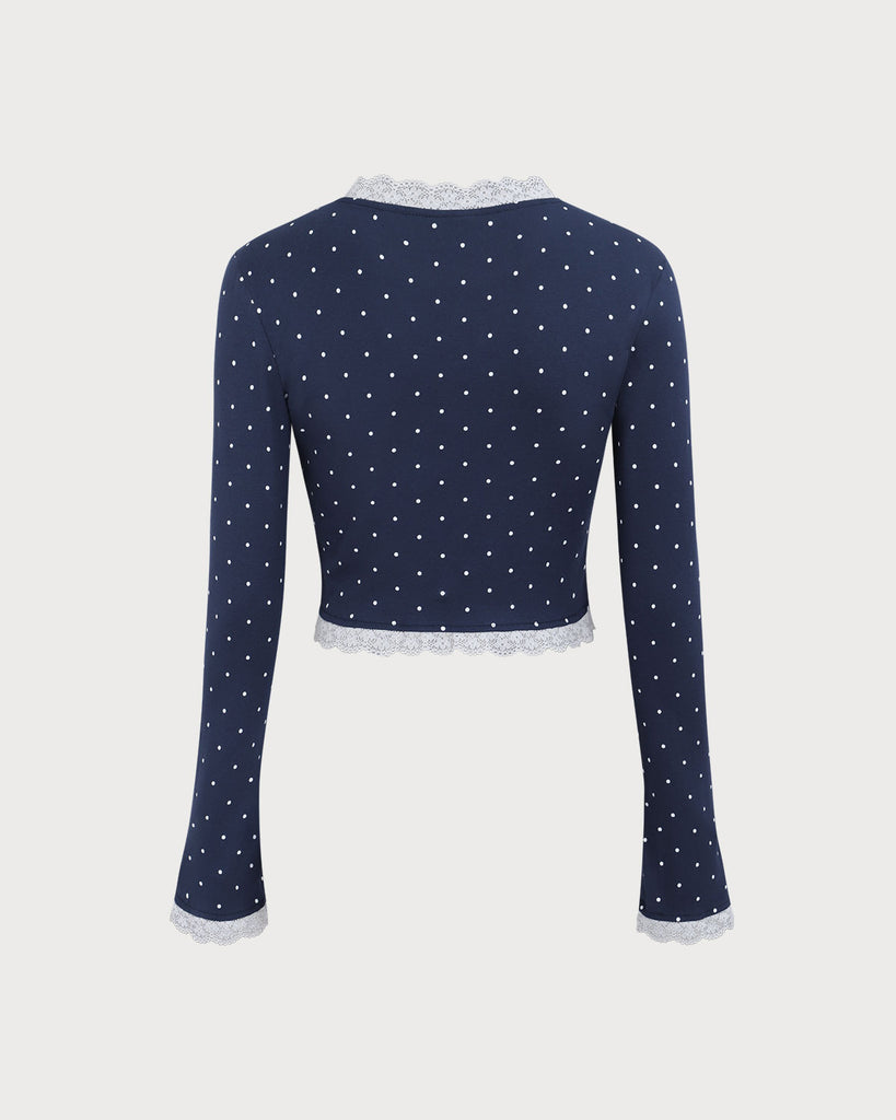 Women's Navy Lace Splicing Knit Cardigan