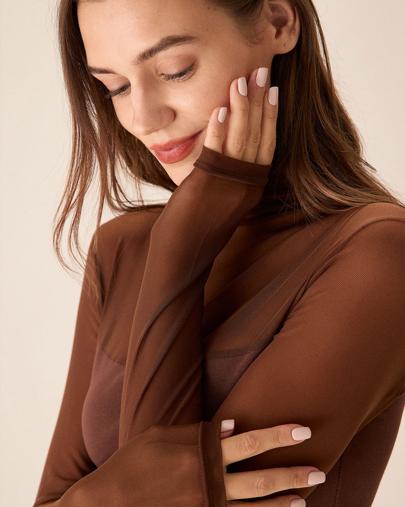 Brown See-Through Bodycon Mini Dress