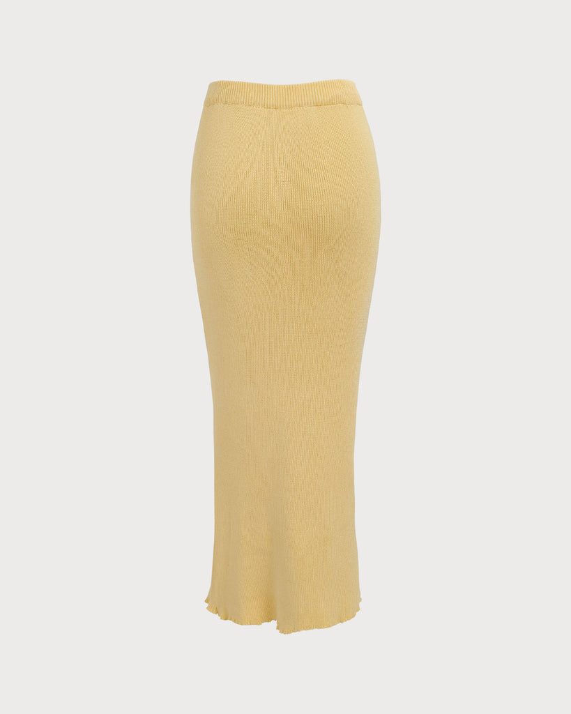 Women's Yellow Ribbed Knit Maxi Skirt