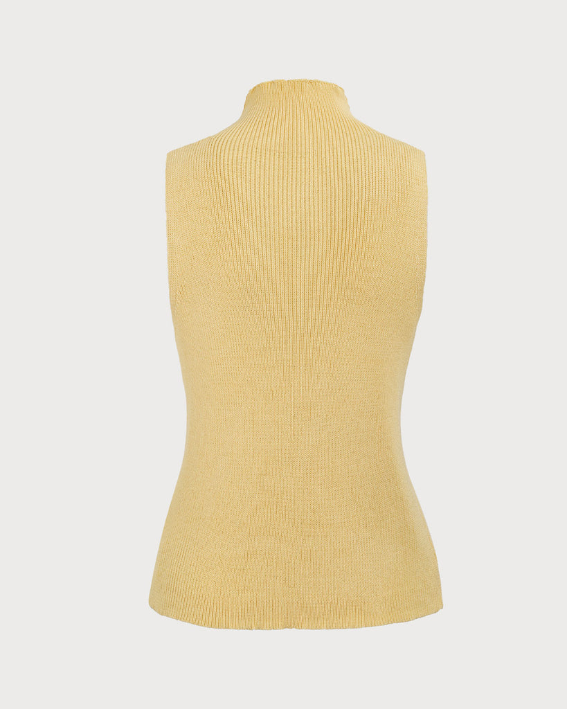 Women's Yellow Mock Neck Ribbed Knit Tank