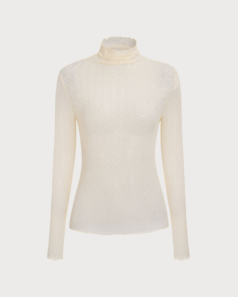 Women's Apricot Mock Neck See-through Slim Tee