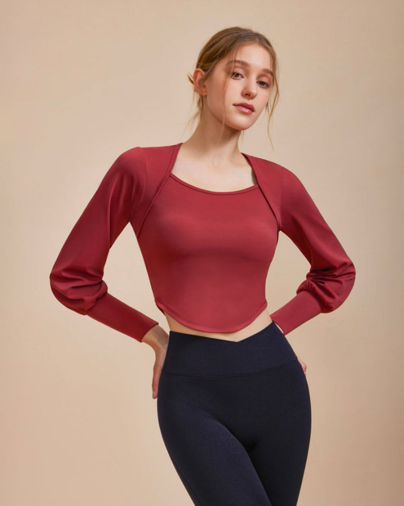 Red Round Neck Long Sleeve Top