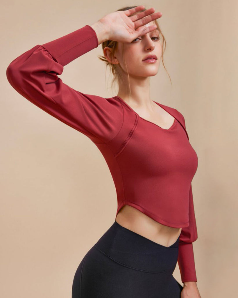 Red Round Neck Long Sleeve Top