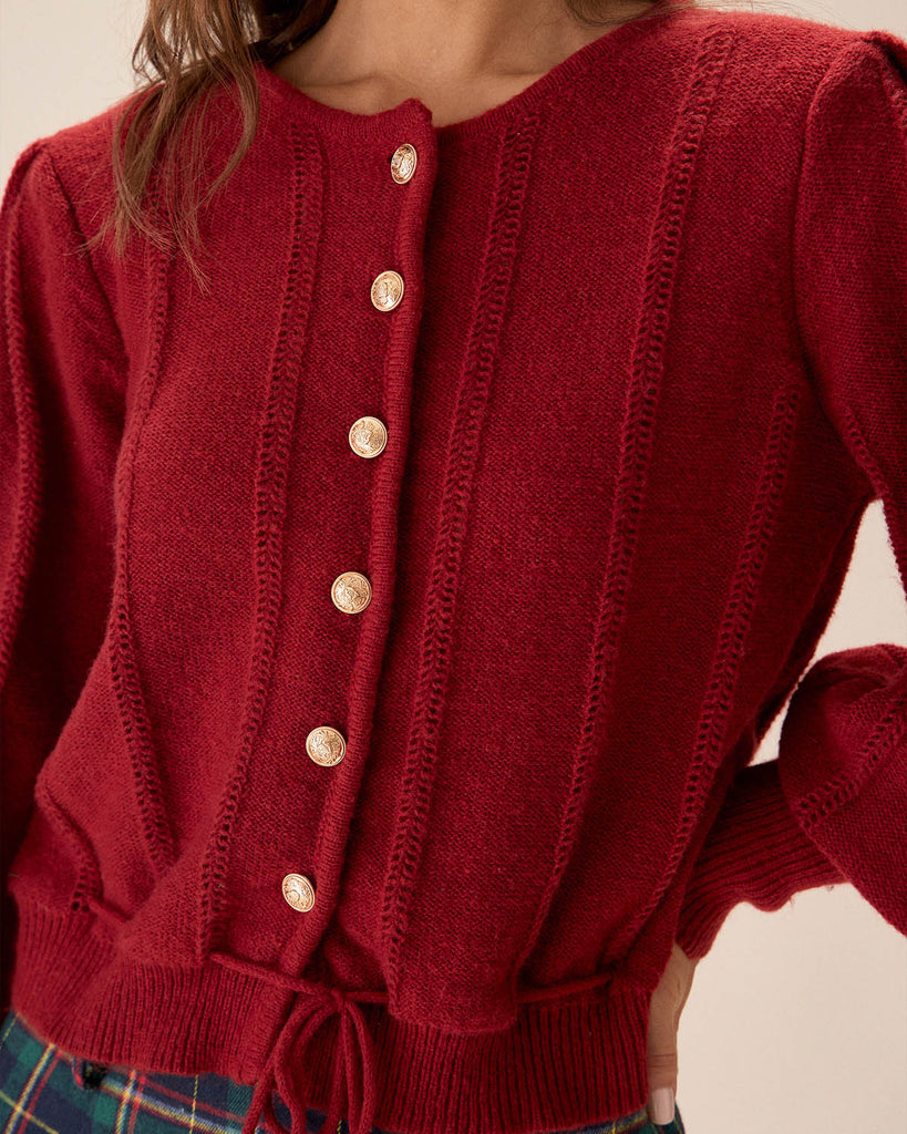 Red Lantern Sleeve Single-Breasted Cardigan