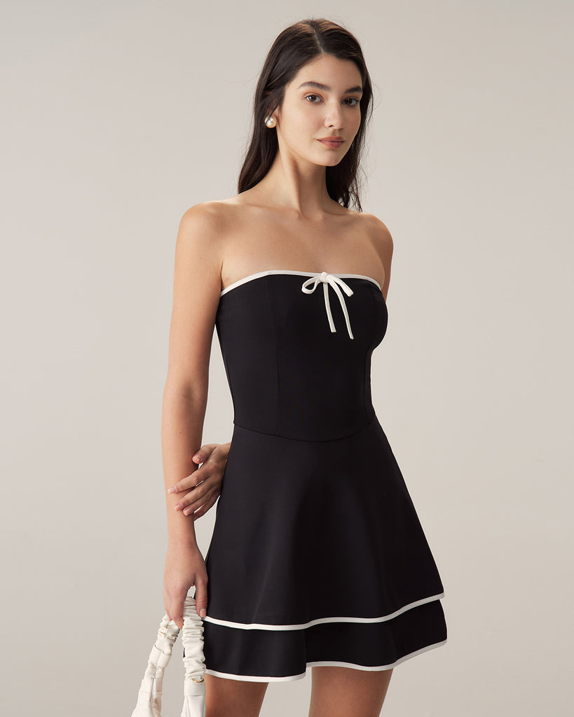 Black Contrast Strapless Mini Dress