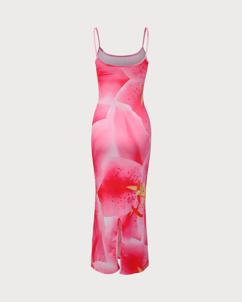 Pink Floral U Neck Bodycon Maxi Dress