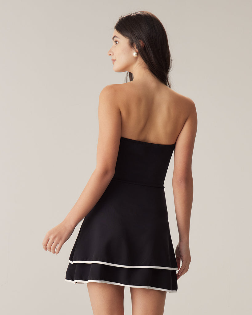 Black Contrast Strapless Mini Dress