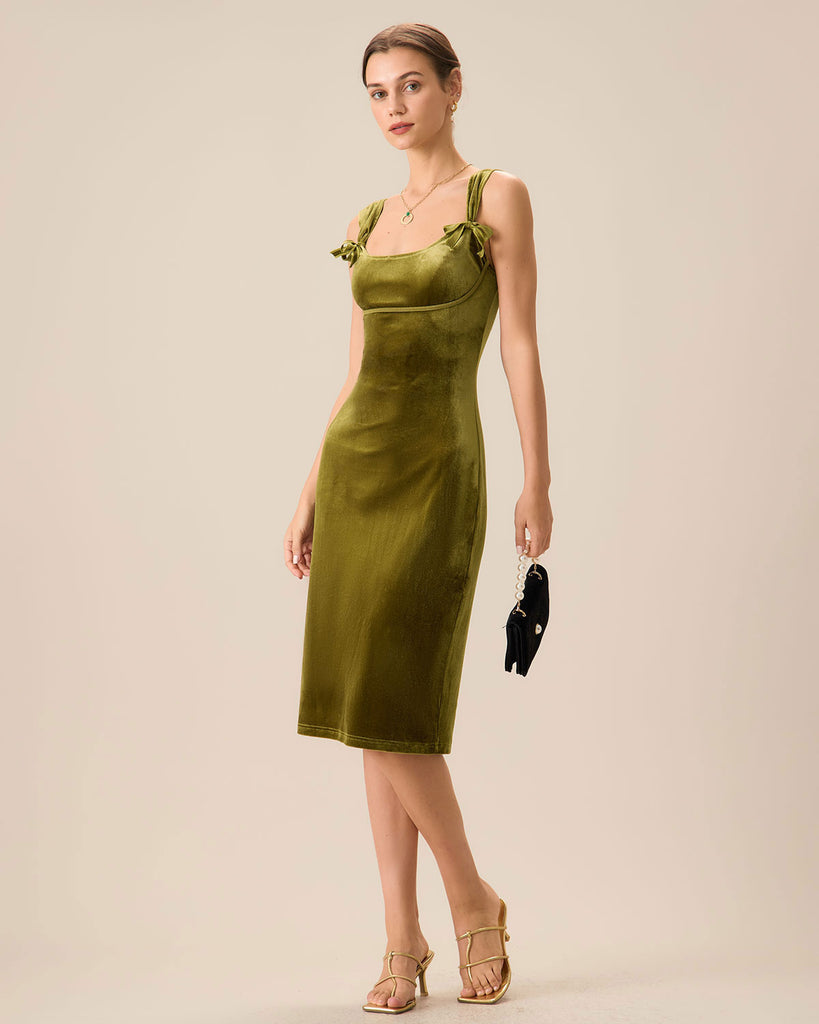 Women's Green Velvet Bodycon Midi Dress